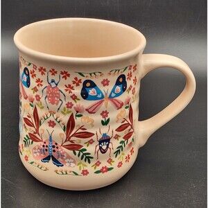 Clementine Paper Inc. Mug Garden Bugs Butterfly Moth Beetle Ribbed Coffee Cup